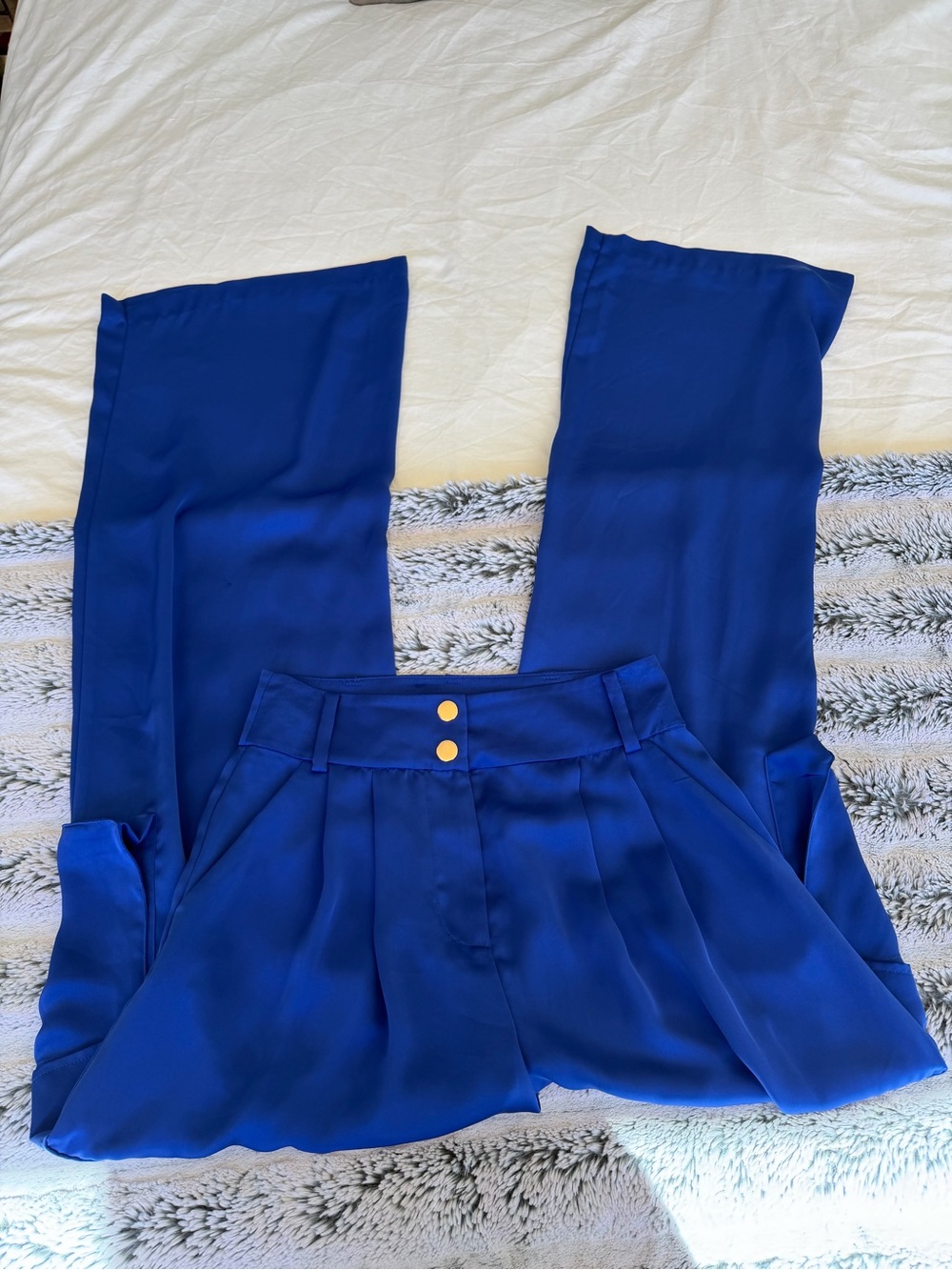 Ramy Brook Blue Satin Wide Leg Dress Pants - Picture 3 of 7